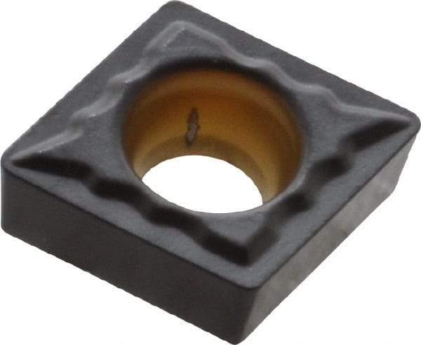 Kennametal - CCMT21.51 UF Grade KCP10 Carbide Turning Insert - TiCN/Al2O3 Finish, 80° Diamond, 1/4" Inscr Circle, 3/32" Thick, 1/64" Corner Radius - Eagle Tool & Supply