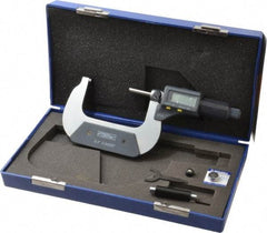 Fowler - 2 to 3 Inch Range, 0.0001 Inch Resolution, Standard Throat, IP54 Electronic Outside Micrometer - 0.0002 Inch Accuracy, Friction Thimble, 357 Battery, Data Output, Includes Case and Wrench - Eagle Tool & Supply