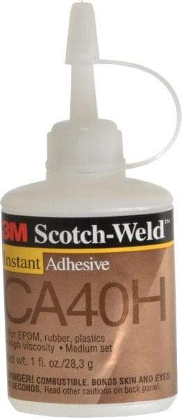 3M - 1 oz Bottle Yellow Instant Adhesive - Series CA40H, 5 to 40 sec Fixture Time, 24 hr Full Cure Time, Bonds to Cardboard, Cork Board, Fabric, Fiberglass, Foam, Metal, Paper, Plastic, Rubber & Vinyl - Eagle Tool & Supply