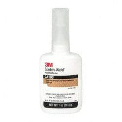 3M - 1 oz Bottle Clear Instant Adhesive - Series CA100, 20 to 70 sec Fixture Time, 24 hr Full Cure Time, Bonds to Cardboard, Cork Board, Fabric, Fiberglass, Foam, Metal, Plastic, Rubber & Vinyl - Eagle Tool & Supply