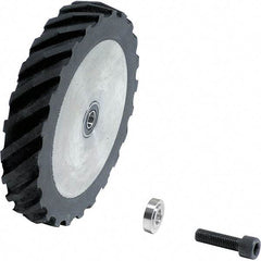 Dynabrade - 4" Diam x 5/8" Wide Contact Wheel Assembly - 1/4" Arbor Hole, Scoop, 40 Duro Rubber Face - Eagle Tool & Supply