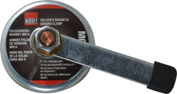 Bessey - 800 Amps Grounding Capacity, 3-1/2" Diam, 2" High, 55 Lb Max Pull Force, Magnetic Welding & Fabrication Ground Clamp - 55 Lb Average Pull Force, 3-1/2" Long, Round Cup Magnet, Copper Stud - Eagle Tool & Supply