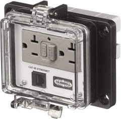 Hubbell Wiring Device-Kellems - 1 Port, 3 Power Receptacle, Ethernet, Clear Data Port Receptacle - 4.79 Inch Long x 1.61 Inch Deep x 5.8 Inch Wide, Aluminum, Surface Mount, Gray - Eagle Tool & Supply