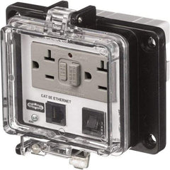 Hubbell Wiring Device-Kellems - 1 Port, 3 Power Receptacle, Ethernet, Clear Data Port Receptacle - 4.79 Inch Long x 1.61 Inch Deep x 5.08 Inch Wide, Aluminum, Surface Mount, Gray - Eagle Tool & Supply