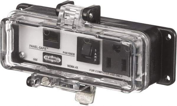 Hubbell Wiring Device-Kellems - 1 Port, 1 Power Receptacle, Ethernet, Clear Data Port Receptacle - 3.2 Inch Long x 1.6 Inch Deep x 5.51 Inch Wide, Aluminum, Surface Mount, Gray - Eagle Tool & Supply