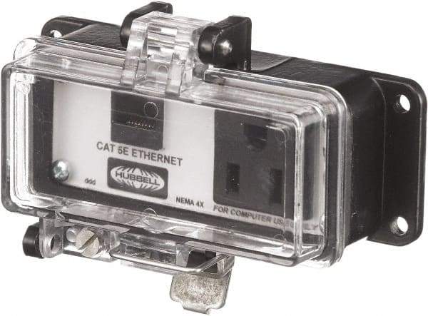 Hubbell Wiring Device-Kellems - 1 Port, 1 Power Receptacle, Ethernet, Clear Data Port Receptacle - 3.2 Inch Long x 1.6 Inch Deep x 4.45 Inch Wide, Aluminum, Surface Mount, Gray - Eagle Tool & Supply