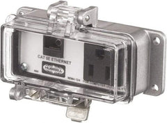 Hubbell Wiring Device-Kellems - 1 Port, 1 Power Receptacle, Ethernet, Clear Data Port Receptacle - 3.2 Inch Long x 1.6 Inch Deep x 4.45 Inch Wide, Aluminum, Surface Mount, Gray - Eagle Tool & Supply