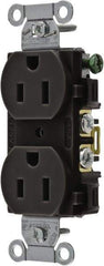 Hubbell Wiring Device-Kellems - 125 Volt, 15 Amp, 5-15R NEMA Configuration, Black, Specification Grade, Self Grounding Duplex Receptacle - 1 Phase, 2 Poles, 3 Wire, Flush Mount - Eagle Tool & Supply