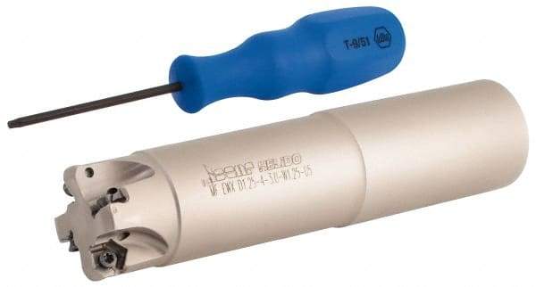 Iscar - 30° Lead Angle, 1-1/4" Max Cut Diam, 0.88" Min Cut Diam, 0.08" Max Depth of Cut, Indexable Chamfer and Angle End Mill - 4 Inserts, H600 WXCU 05 Insert Style, 5-1/2" Overall Length, Through Coolant, Straight Shank - Eagle Tool & Supply