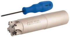 Iscar - 30° Lead Angle, 1-1/4" Max Cut Diam, 0.88" Min Cut Diam, 0.08" Max Depth of Cut, Indexable Chamfer and Angle End Mill - 4 Inserts, H600 WXCU 05 Insert Style, 5-1/2" Overall Length, Through Coolant, Straight Shank - Eagle Tool & Supply