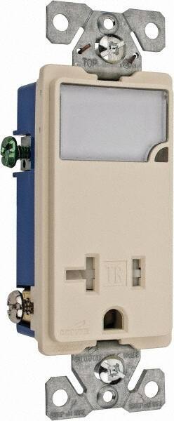 Cooper Wiring Devices - 2 Pole, 125 VAC, 20 Amp, 1 Outlet, Flush Mounted, Self Grounding, Tamper Resistant Combination Outlet with Night Light - 5-20R Configuration, Back Side Wiring, Thermoplastic Material, cULus Listed Standard - Eagle Tool & Supply