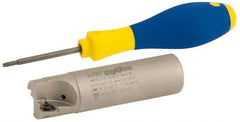 Iscar - 1" Cut Diam, 0.315" Max Depth of Cut, 1" Shank Diam, 3-3/4" OAL, Indexable Square Shoulder Helical End Mill - HM390 TPKT 1003 Inserts, Weldon Shank, 90° Lead Angle, Through Coolant, Series HeliIQMill - Eagle Tool & Supply
