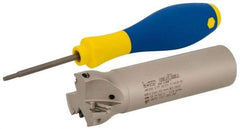 Iscar - 1-1/4" Cut Diam, 0.315" Max Depth of Cut, 1" Shank Diam, 4" OAL, Indexable Square Shoulder Helical End Mill - HM390 TPKT 1003 Inserts, Weldon Shank, 90° Lead Angle, Through Coolant, Series HeliIQMill - Eagle Tool & Supply