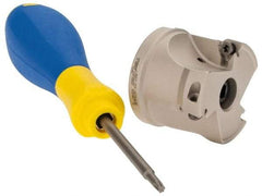 Iscar - 3 Inserts, 1-1/2" Cut Diam, 1/2" Arbor Diam, 0.315" Max Depth of Cut, Indexable Square-Shoulder Face Mill - 0/90° Lead Angle, 1.37" High, HM390 TPKT 1003 Insert Compatibility, Through Coolant, Series HeliIQMill - Eagle Tool & Supply