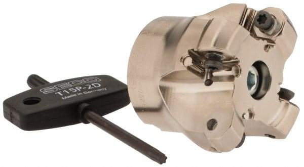 Seco - 1.57" Cut Diam, 1/2" Arbor Hole, 0.118" Max Depth of Cut, 40° Indexable Chamfer & Angle Face Mill - 4 Inserts, ON.U 05 Insert, Right Hand Cut, 4 Flutes, Through Coolant, Series Double Octo 05 - Eagle Tool & Supply