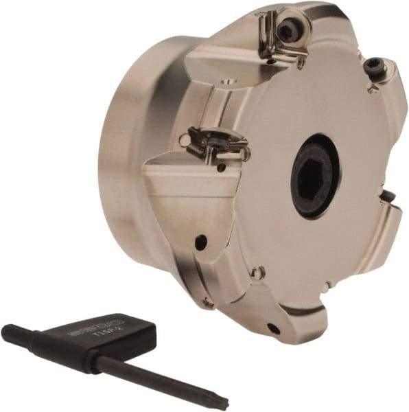 Seco - 3.15" Cut Diam, 1" Arbor Hole, 0.118" Max Depth of Cut, 40° Indexable Chamfer & Angle Face Mill - 6 Inserts, ON.U 05 Insert, Right Hand Cut, 6 Flutes, Through Coolant, Series Double Octo 05 - Eagle Tool & Supply