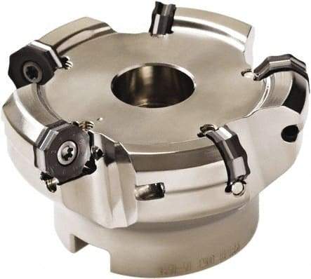 Seco - 140mm Cut Diam, 32mm Arbor Hole, 3mm Max Depth of Cut, 40° Indexable Chamfer & Angle Face Mill - 8 Inserts, ON.. 0504 Insert, Right Hand Cut, 8 Flutes, Through Coolant, Series Double OctoMill - Eagle Tool & Supply