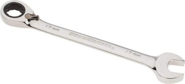 GearWrench - 17mm Combination Wrench - 8-13/16" OAL, Steel, Polished Finish - Eagle Tool & Supply