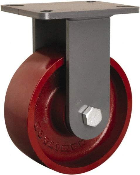 Hamilton - 8" Diam x 3" Wide x 10-1/2" OAH Top Plate Mount Rigid Caster - Cast Iron, 2,600 Lb Capacity, Tapered Roller Bearing, 5-1/4 x 7-1/4" Plate - Eagle Tool & Supply
