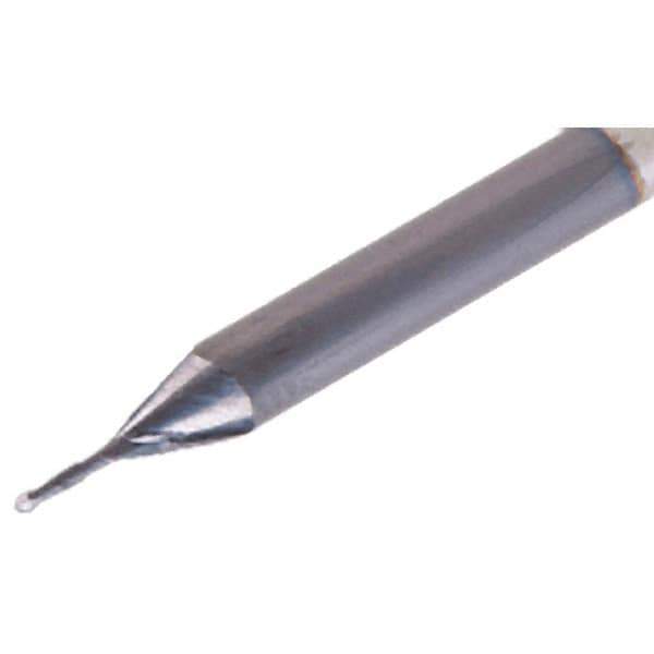 Iscar - 0.4mm Diam, 0.8mm LOC, 2 Flute Solid Carbide Ball End Mill - TiAlN Finish, Single End, 38mm OAL, 3mm Shank Diam, Spiral Flute - Eagle Tool & Supply