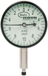 Mahr - 0.05" Range, 0-10-0 Dial Reading, 0.0005" Graduation Dial Drop Indicator - 1-1/4" Dial, 0.02" Range per Revolution, 0.0005" Accuracy, Revolution Counter - Eagle Tool & Supply