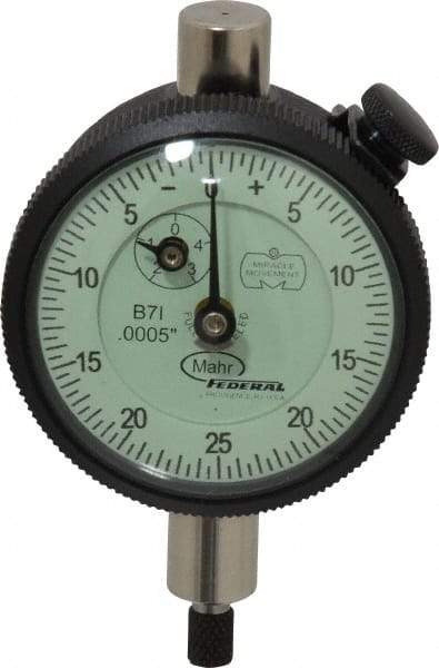Mahr - 1/8" Range, 0-25-0 Dial Reading, 0.0005" Graduation Dial Drop Indicator - 1-3/4" Dial, 0.05" Range per Revolution, 0.0005" Accuracy, Revolution Counter - Eagle Tool & Supply