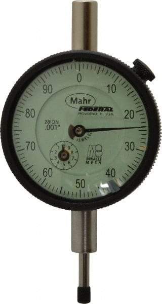 Mahr - 1/2" Range, 0-100 Dial Reading, 0.001" Graduation Dial Drop Indicator - 2-1/4" Dial, 0.1" Range per Revolution, 0.001" Accuracy, Revolution Counter - Eagle Tool & Supply