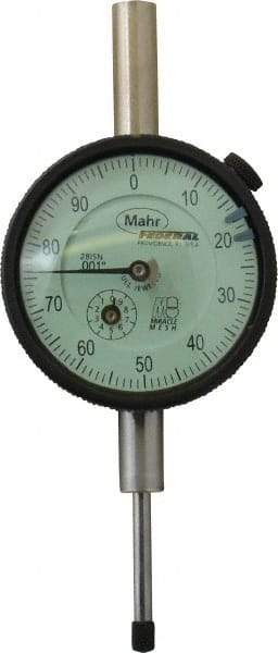 Mahr - 1" Range, 0-100 Dial Reading, 0.001" Graduation Dial Drop Indicator - 2-1/4" Dial, 0.1" Range per Revolution, 0.001" Accuracy, Revolution Counter - Eagle Tool & Supply