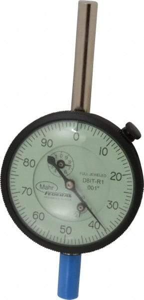 Mahr - 2" Range, 0-100 Dial Reading, 0.001" Graduation Dial Drop Indicator - 2-3/4" Dial, 0.1" Range per Revolution, 0.001" Accuracy, Revolution Counter - Eagle Tool & Supply