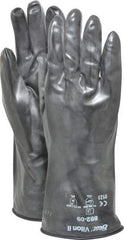 SHOWA - Size L (9), 12" Long, 12 mil Thick, Viton Chemical Resistant Gloves - Smooth Finish, Rolled Gauntlet Cuff, ANSI Abrasion Level 2, ANSI Cut Level 0, ANSI Puncture Level 0, Black - Eagle Tool & Supply