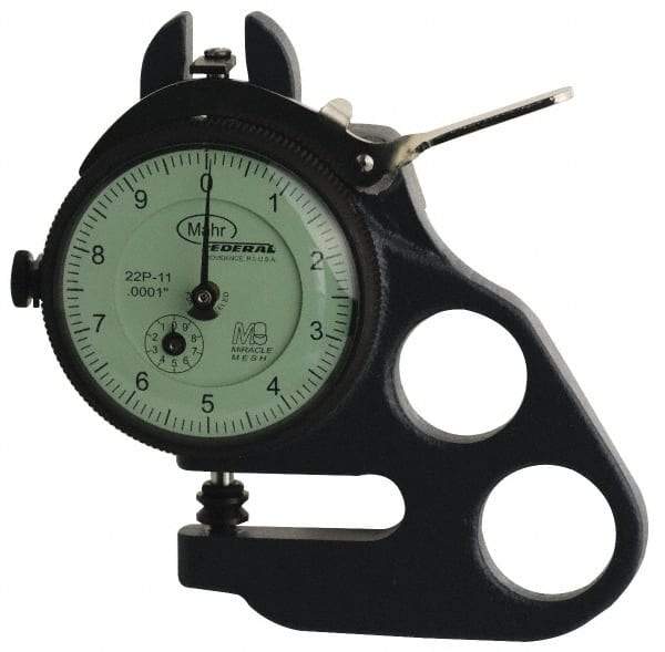 Mahr - 0 to 1/2 Inch Measurement, 0.001 Inch Graduation, 2 Inch Throat Depth, Dial Thickness Gage - 1/4 Inch Dial Diameter - Eagle Tool & Supply