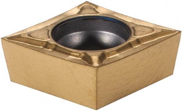 Seco - CCGT32.50 F1 Grade CP500 Carbide Turning Insert - TiAlN/TiN Finish, 80° Diamond, 3/8" Inscr Circle, 5/32" Thick, 0.0039" Corner Radius - Eagle Tool & Supply