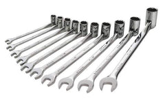 SK - 10 Piece, 10 to 19mm, Combination Wrench Set - Metric System of Measurement, Chrome Finish, Comes in Tray - Eagle Tool & Supply