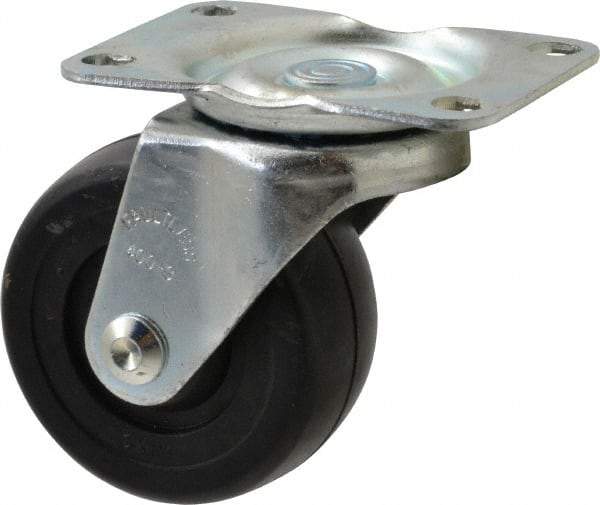 Albion - 3" Diam x 1-1/4" Wide x 4-3/8" OAH Top Plate Mount Swivel Caster - Soft Rubber, 175 Lb Capacity, Self-Lubricating Bearing, 2-7/8 x 3-5/8" Plate - Eagle Tool & Supply