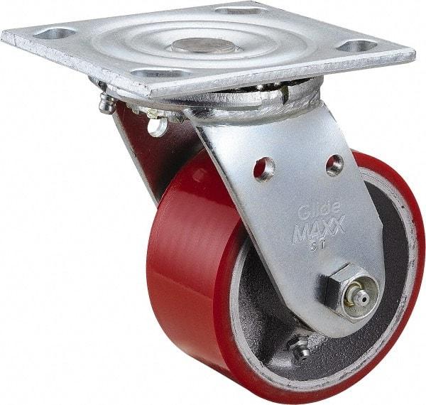 Value Collection - 4" Diam x 2" Wide x 5-5/8" OAH Top Plate Mount Swivel Caster - Polyurethane, 700 Lb Capacity, Roller Bearing, 4 x 4-1/2" Plate - Eagle Tool & Supply