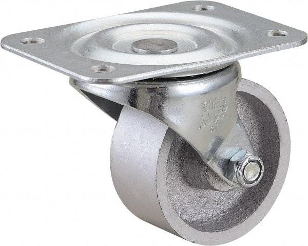 Value Collection - 2-1/2" Diam x 1-1/8" Wide x 3-1/4" OAH Top Plate Mount Swivel Caster - Cast Iron, 200 Lb Capacity, Self-Lubricating Bearing, 2-3/4 x 3-3/4" Plate - Eagle Tool & Supply