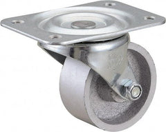 Value Collection - 2-1/2" Diam x 1-1/8" Wide x 3-1/4" OAH Top Plate Mount Swivel Caster - Cast Iron, 200 Lb Capacity, Self-Lubricating Bearing, 2-3/4 x 3-3/4" Plate - Eagle Tool & Supply