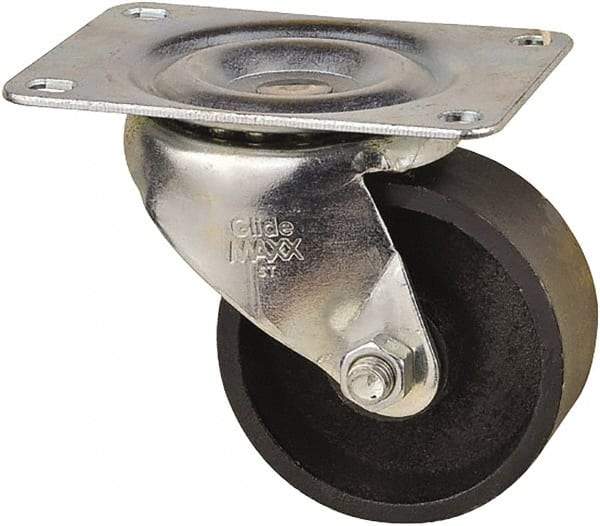 Value Collection - 3" Diam x 1-1/4" Wide x 3-11/16" OAH Top Plate Mount Swivel Caster - Cast Iron, 275 Lb Capacity, Self-Lubricating Bearing, 3-1/8 x 4-1/8" Plate - Eagle Tool & Supply
