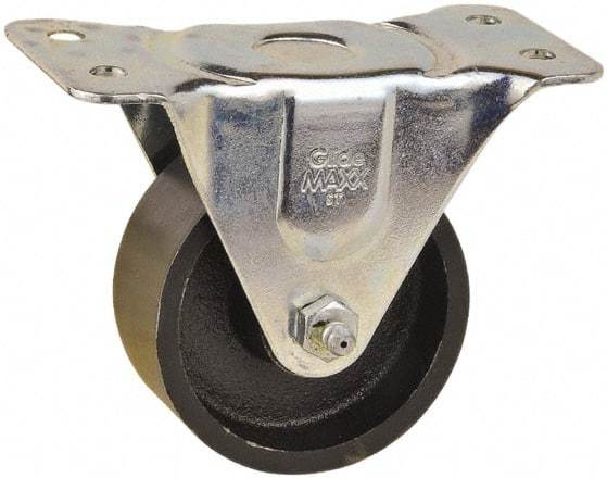 Value Collection - 3" Diam x 1-1/4" Wide x 3-11/16" OAH Top Plate Mount Rigid Caster - Cast Iron, 275 Lb Capacity, Self-Lubricating Bearing, 2-1/2 x 5" Plate - Eagle Tool & Supply
