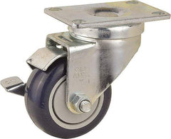 Value Collection - 3" Diam x 1-1/4" Wide x 4-3/8" OAH Top Plate Mount Swivel Caster with Brake - Polyurethane, 300 Lb Capacity, Ball Bearing, 2-7/8 x 3-5/8" Plate - Eagle Tool & Supply