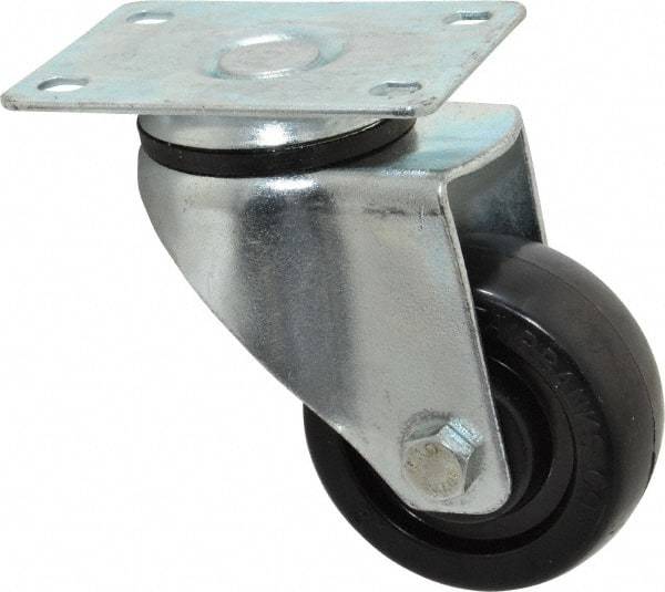 Fairbanks - 3" Diam x 1-1/4" Wide x 4-3/8" OAH Top Plate Mount Swivel Caster - Hard Rubber, 250 Lb Capacity, Self-Lubricating Bearing, 2-7/8 x 3-5/8" Plate - Eagle Tool & Supply
