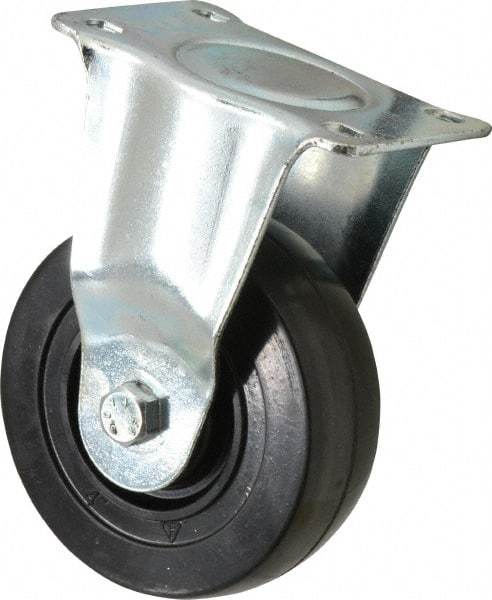 Fairbanks - 4" Diam x 1-1/4" Wide x 5-13/32" OAH Top Plate Mount Rigid Caster - Hard Rubber, 275 Lb Capacity, Self-Lubricating Bearing, 2-7/8 x 3-5/8" Plate - Eagle Tool & Supply