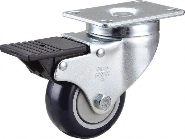 Value Collection - 3" Diam x 1-1/4" Wide x 4-3/8" OAH Top Plate Mount Swivel Caster with Brake - Polyurethane, 300 Lb Capacity, Ball Bearing, 2-7/8 x 3-5/8" Plate - Eagle Tool & Supply
