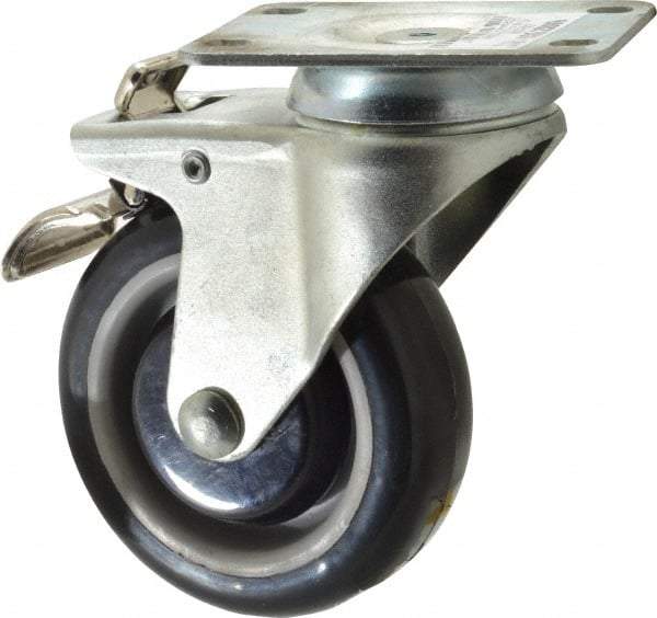 Value Collection - 4" Diam x 1-1/4" Wide x 5-13/32" OAH Top Plate Mount Swivel Caster with Brake - Polyurethane, 235 Lb Capacity, Ball Bearing, 2-7/8 x 3-5/8" Plate - Eagle Tool & Supply