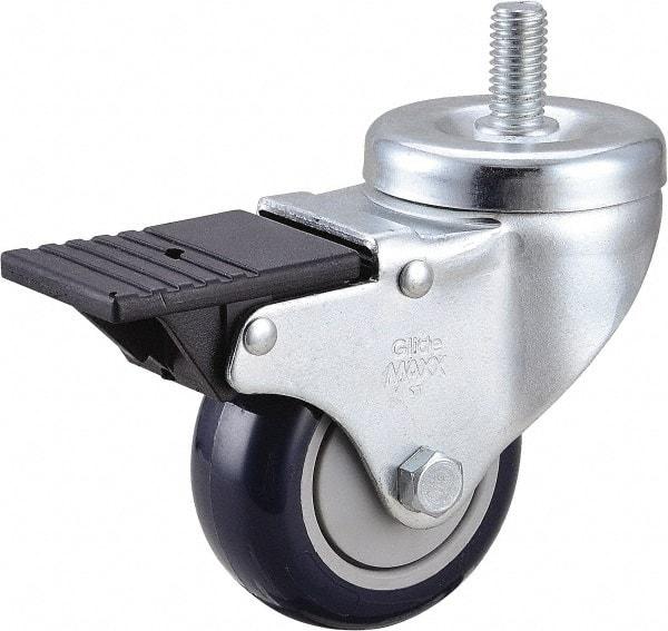 Value Collection - 3" Diam x 1-1/4" Wide x 4-3/8" OAH Stem Mount Swivel Caster with Brake - Polyurethane, 300 Lb Capacity, Ball Bearing, 1/2-13 x 1" Threaded Stem - Eagle Tool & Supply