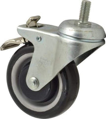 Value Collection - 4" Diam x 1-1/4" Wide x 5-13/32" OAH Stem Mount Swivel Caster with Brake - Polyurethane, 300 Lb Capacity, Ball Bearing, 1/2-13 x 1" Threaded Stem - Eagle Tool & Supply