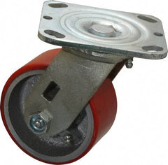 Fairbanks - 4" Diam x 2" Wide x 5-1/8" OAH Top Plate Mount Swivel Caster - Polyurethane, 700 Lb Capacity, Roller Bearing, 4 x 4-1/2" Plate - Eagle Tool & Supply