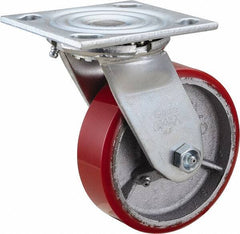 Value Collection - 5" Diam x 1-1/2" Wide x 6-1/2" OAH Top Plate Mount Swivel Caster - Polyurethane, 800 Lb Capacity, Roller Bearing, 4 x 4-1/2" Plate - Eagle Tool & Supply