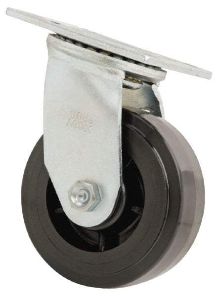 Value Collection - 5" Diam x 2" Wide x 6-1/2" OAH Top Plate Mount Swivel Caster - Polyolefin, 650 Lb Capacity, Delrin Bearing, 4 x 4-1/2" Plate - Eagle Tool & Supply