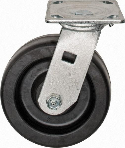 Value Collection - 6" Diam x 2" Wide x 7-1/2" OAH Top Plate Mount Swivel Caster - Phenolic, 1,200 Lb Capacity, Roller Bearing, 4 x 4-1/2" Plate - Eagle Tool & Supply